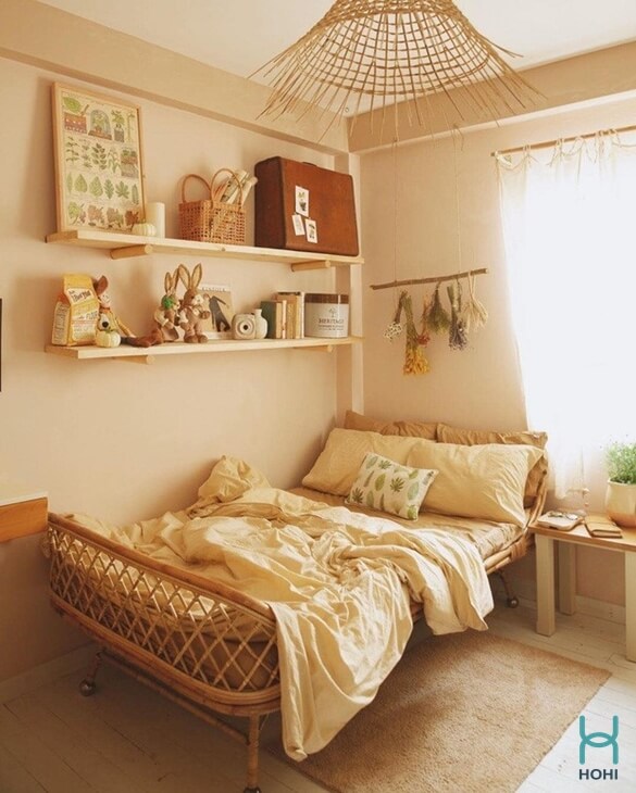 trang trí phòng trọ đơn giản màu gỗ tự nhiên