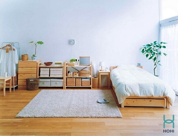 phòng ngủ hàn quốc nội thất đơn giản màu gỗ
