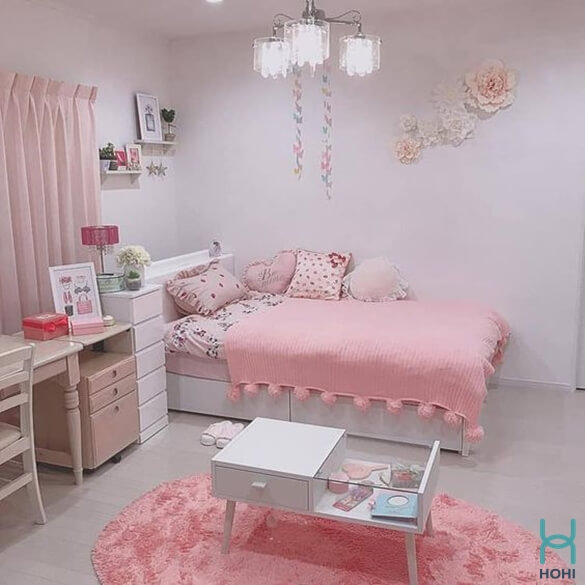 trang trí phòng ngủ màu hồng phấn