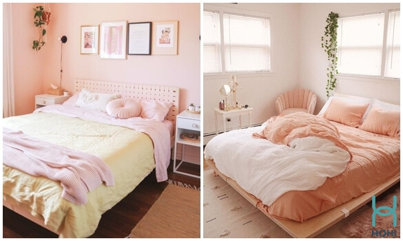 hình ảnh phòng ngủ màu hồng đào đơn giản