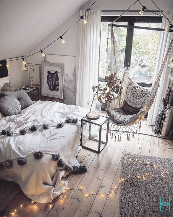 phòng ngủ màu trắng phong cách bohemian