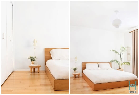 thiết kế phòng ngủ nhỏ tối giản màu trắng
