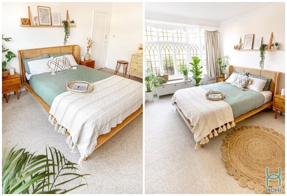 cách trang trí phòng ngủ đẹp cho nữ màu trắng, xanh ngọc, phong cách bohemian