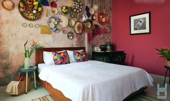 phòng ngủ màu phong cách vintage màu hồng trắng