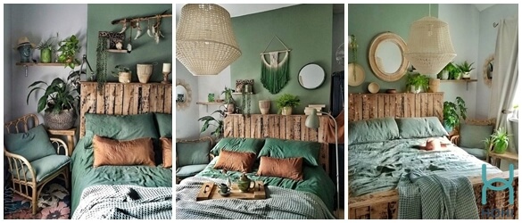 Phòng ngủ vintage nhỏ màu xanh