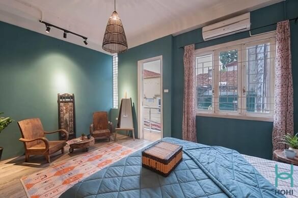 trang trí phòng ngủ kiểu vintage màu xanh