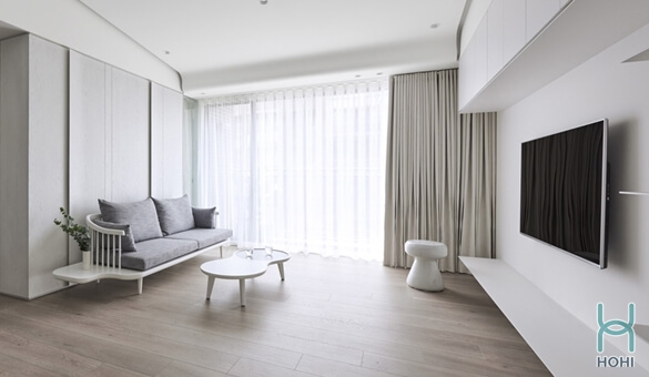 căn hộ chung cư phong cách thiết kế minimalst màu trắng xám