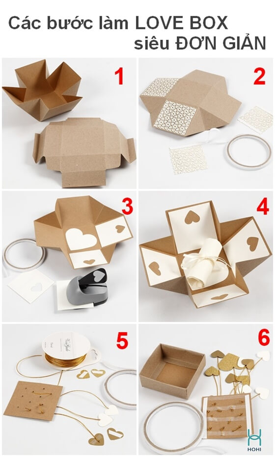cách làm hộp handmade love box đơn giản bằng giấy xi măng. Hộp tình yêu vintage